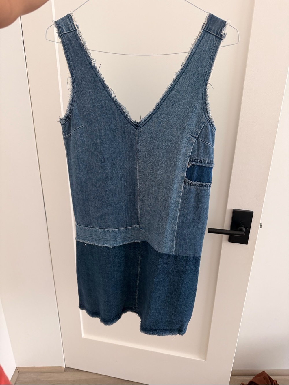 PAIGE Patchwork Blue Denim V-Neck Sleeveless Jumper Dress